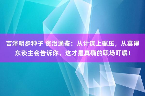 吉泽明步种子 资治通鉴：从计谋上碾压，从莫得东谈主会告诉你，这才是真确的职场叮嘱！